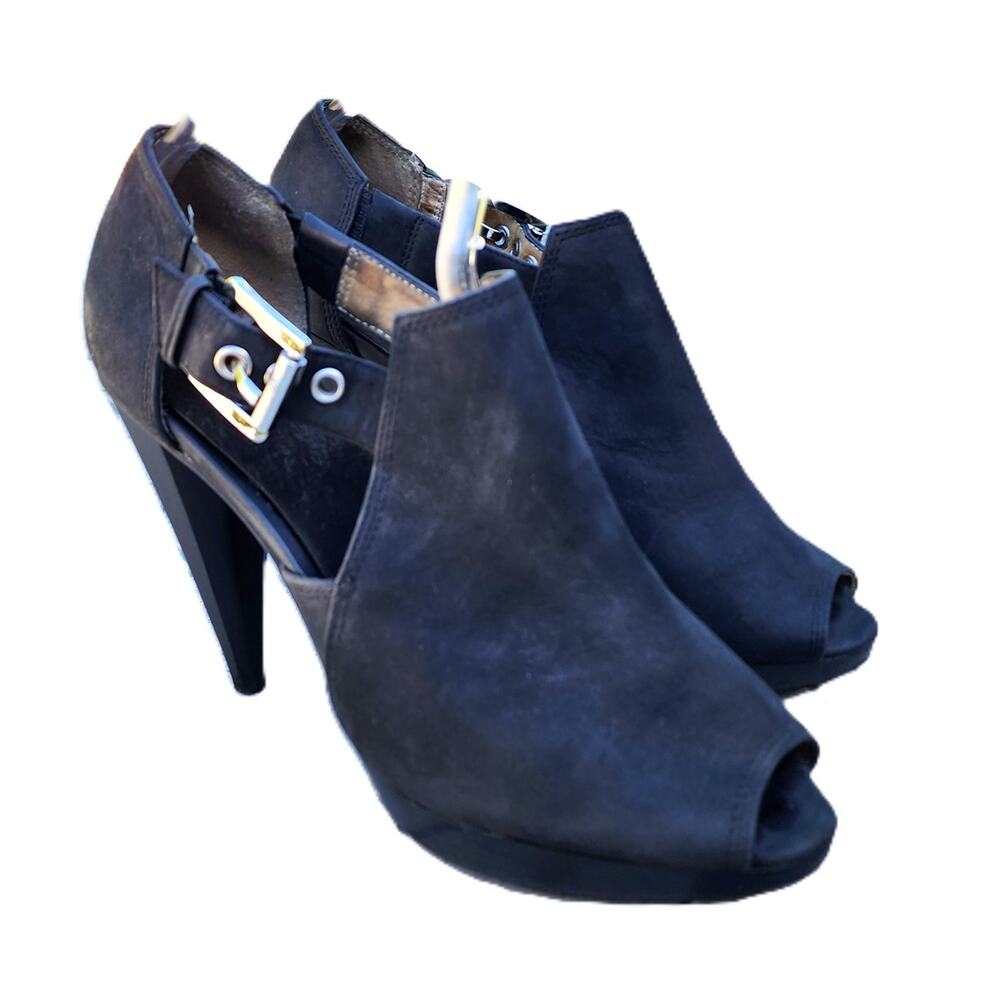 MICHAEL Michael Kors Leather Peep Toe Hexagon Cone Heels 7.5M